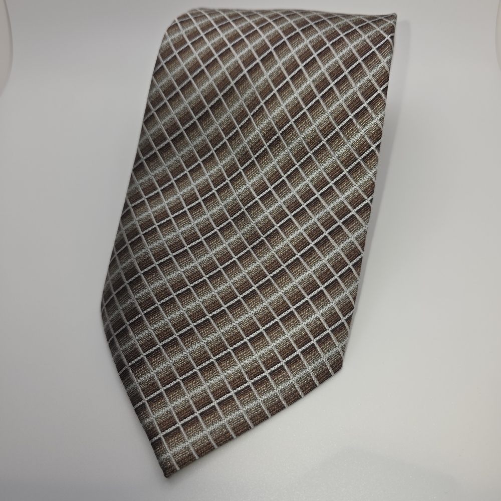 ATESETA FIRENZE‎ TIE SILK White Brown Geometric Tie Made In Italy